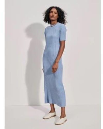 Varley Maeve Rib Knit Midi Dress In Ashley - Blu