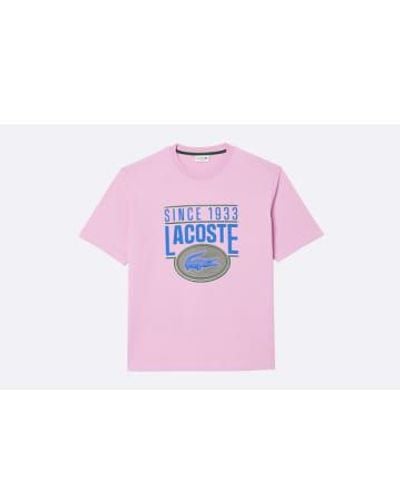Lacoste Lose fit cotton jersey print t-shirt - Pink