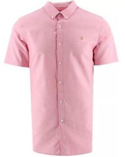 Farah Brewer Slim Fit Short Sleeve Oxford Shirt - Pink