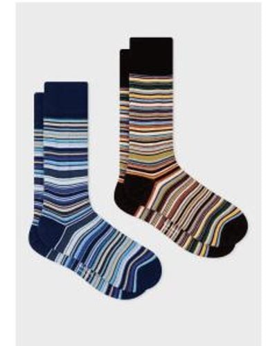 Paul Smith 2 Pack Signature Stripe Socks Tamaño: OS, Col: Multi - Azul
