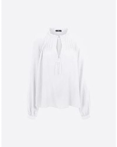 Riani Frilled Collar Tie Neck Blouse Col: 110 Off , Size: 10 - White