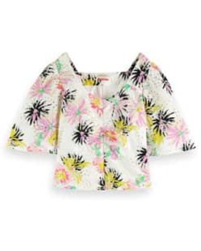 Scotch & Soda Ruched Front Flutter Sleeve Top 38 - Multicolour