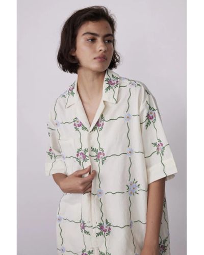 Damson Madder Tablecloth Embroidered Shirt X Poppy Almond - Grey