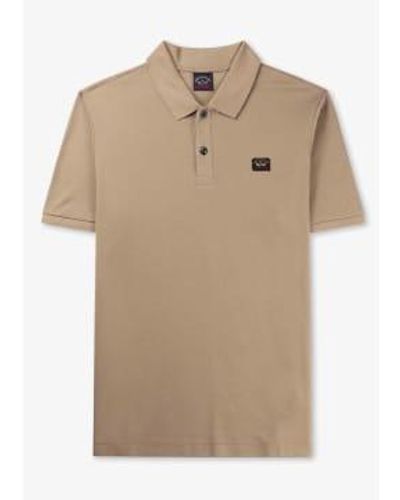 Paul & Shark Paul And Shark Mens Cotton Pique Polo Shirt With Iconic Badge In Neutral - Neutro