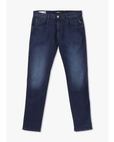Replay Herren anbass recycelte 360 schlanke jeans in dunkelblau