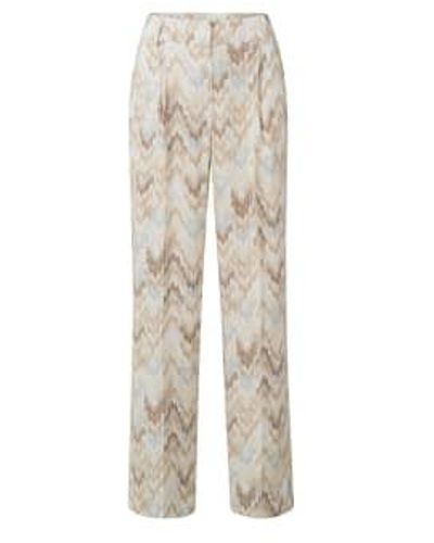 Yaya Pearl Dessin Printed Trousers With Pockets Zip Fly And Pleat Detail 36 - Natural