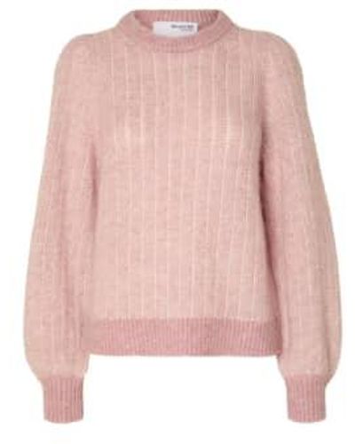 SELECTED Slfmejse Nectar Birch O-neck Jumper Xs - Pink