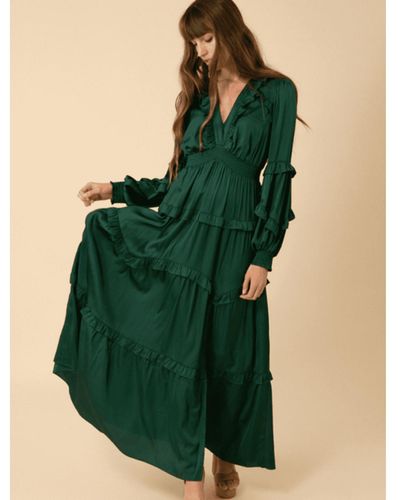 Hale Bob Charmeuse Mathilde Stufe Maxi -Kleid in Emerald Green 38TJ604s - Grün