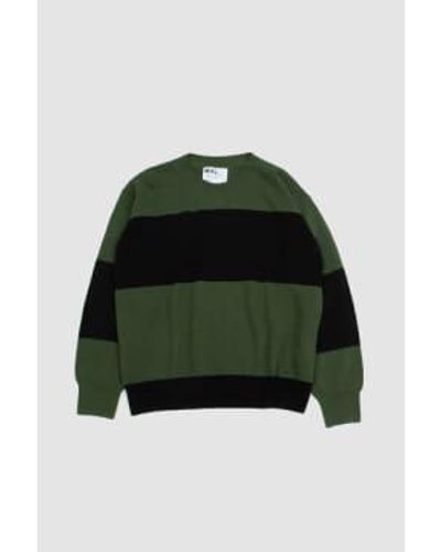 Margaret Howell Block Stripe Sweater Dry Cotton /black Xs - Green