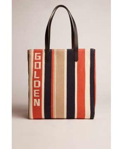 Golden Goose California Bag N-s Stripe Carpet Fabric Body "golden Goose" Zipped One Size / Navy/brick/beige/white - Red