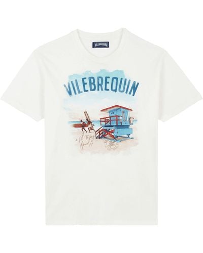 Vilebrequin Weißer Malibu Rettungsschwimmer gedrucktes Baumwoll -T -Shirt
