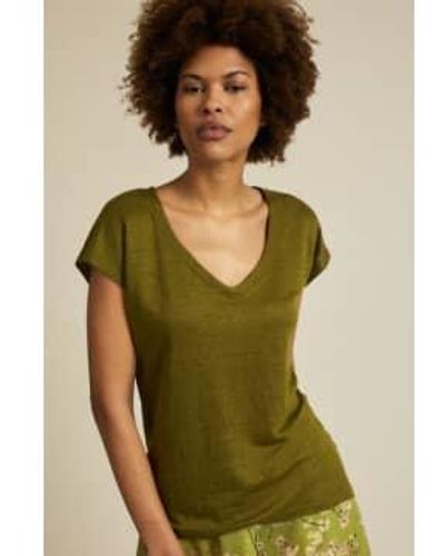 Lanius Linen V Neck Green Shirt - Verde