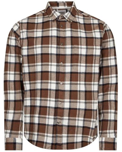 Norse Projects Taupe Anton Brushed Flannel Check Shirt - Marrone