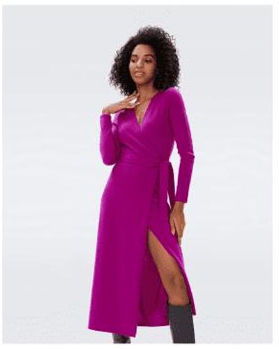Diane von Furstenberg Astrid Wrap Cashmere Dress M - Purple