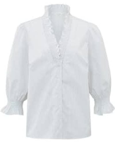 Yaya Pinstripe Ruffle Shirt - Bianco