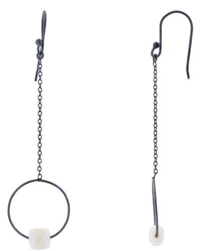 silver jewellery Chain And Circle White Agate Earrings - Nero