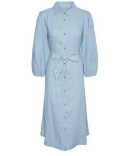 Y.A.S Flaxy Linen Shirt Dress Xs - Blue