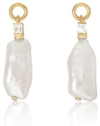 V By Laura Vann Emily Baroque Pearl Drop Earrings With Topaz - White