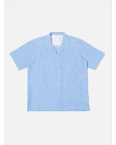 Universal Works Chemise Camp Shirt Linen Cotton Shirting L / Bleu - Blue