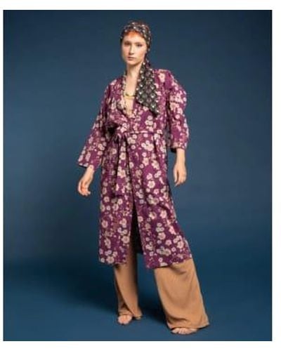 Les Touristes Long Cotton Dressing Gown, Blossom Fig One Size, Adult. - Blue