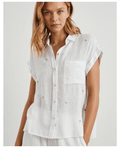 Rails Whitney Shirt Fuschia Embroidered Palms Xs - White