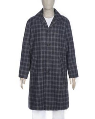 Universal Works Long Swing Coat Upcycled Check Tweed Charcoal P 2509 L - Blue