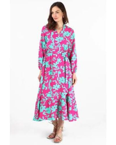 MSH Tropical Floral Print Shirt Dress - Purple