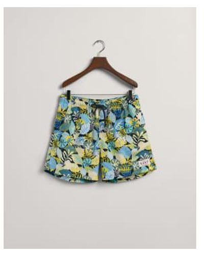 GANT Classic Fit Tropical Print Swim Shorts - Blue