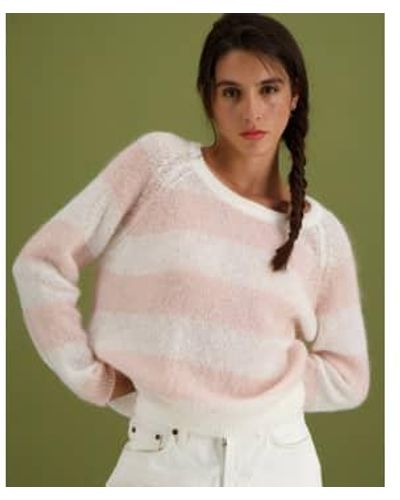 Les Racines Du Ciel Cidjey suéter cuello redondo blanco/rosa claro - Verde