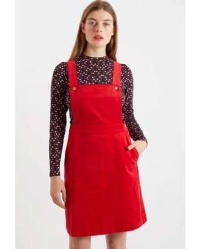 Louche | Sofya Baby Cord Mini Pinafore Dress 8 - Red