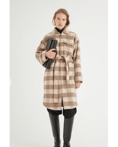 Inwear Flyn Coat Giant Check Sand And Gray - Natural