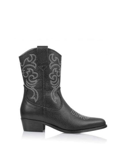 Dwrs Label Sandstone Leer Western Boots - Black