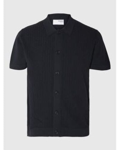 SELECTED Struc Cardigan Polo Navy / Small - Black