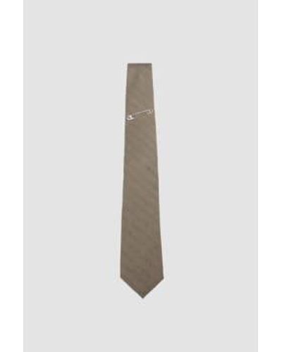 mfpen Pin Tie Beige Herringbone - White