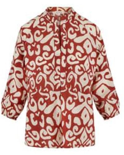 Zusss Blouse Ornament Print Cacaobruin/ Small - Red