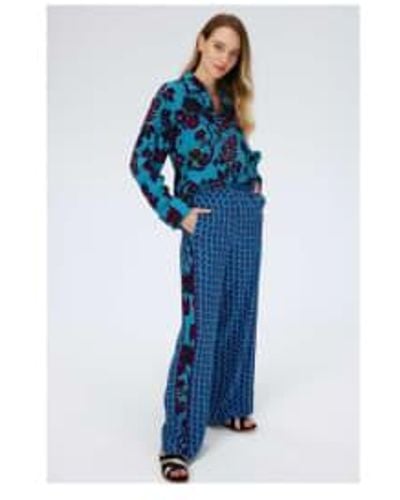 Diane von Furstenberg Sarina China Vine Trousers Size 14 Col M - Blu