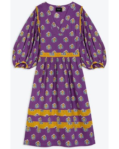 Lowie Les Indiennes Balloon Sleeve Dress - Purple