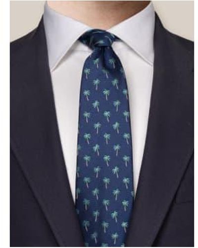 Eton Navy Palm Tree Silk Tie 10001082028 - Blue