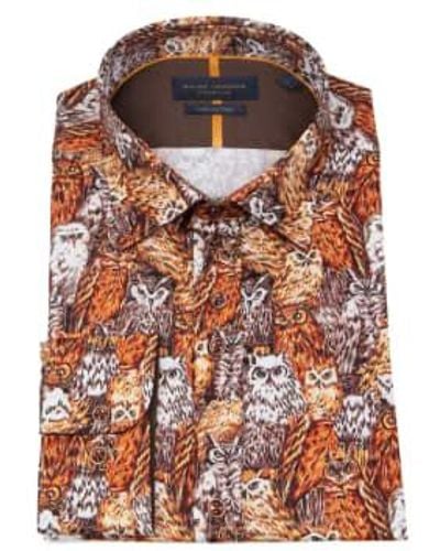 Guide London Owl Print Long Sleeve Shirt Brown - Marrone
