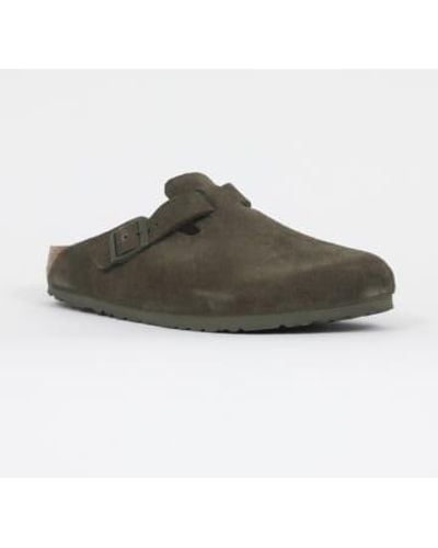 Birkenstock Boston Suede Leather Sandals In - Verde