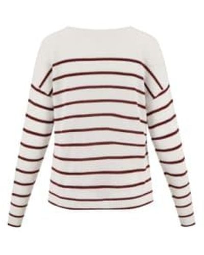 Zusss Suéter finamente tejido con ecru con cuello en v/marrón rojizo - Blanco
