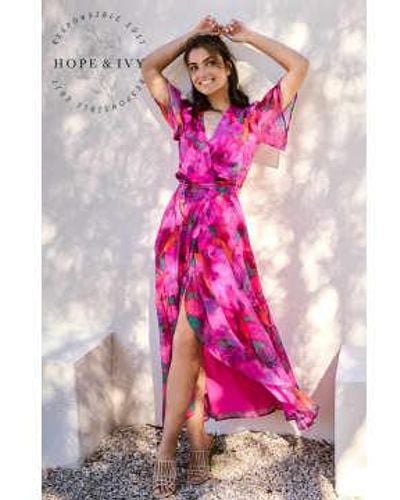 Hope & Ivy Corinne Maxi Wrap Kleid - Pink
