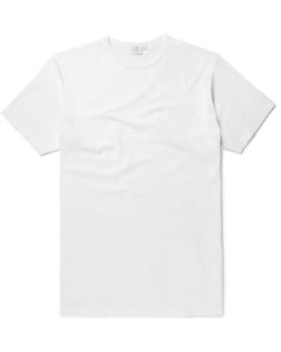 Sunspel Camisa blanca q 82 manga corta con cuello redondo - Blanco