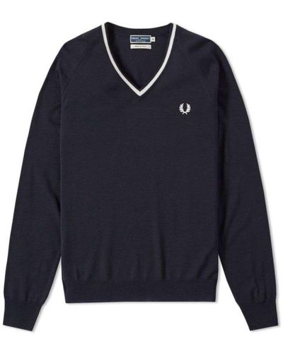Fred Perry Reissues Merino Tipped V-neck Jumper Navy - Blue