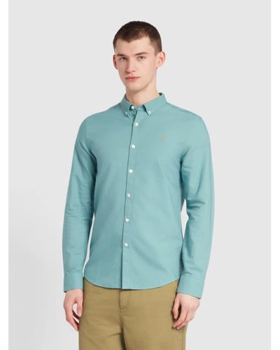 Farah Brewer slim fit camisa manga larga orgánica - Azul