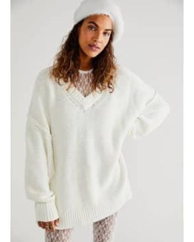 Free People Alli V Neck Sweater Optic - Bianco