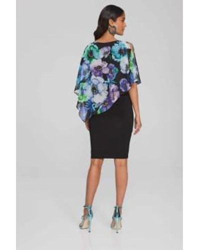 Joseph Ribkoff Floral Print Chiffon And Silky Knit Dress 12 - Blue