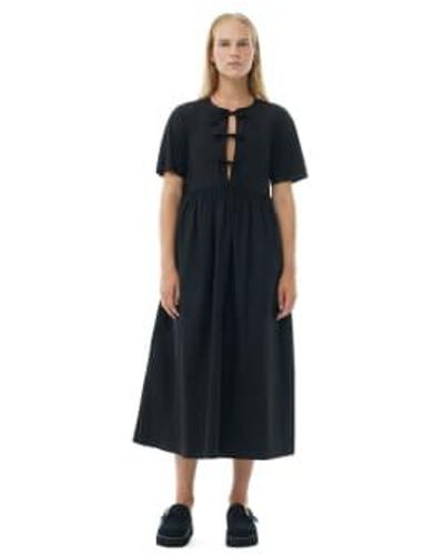Ganni Cotton Poplin Long Tie String Dress 34 - Black