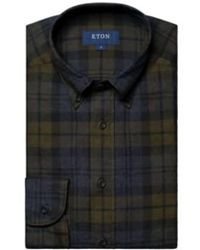Eton Check Flannel Shirt 44 - Black