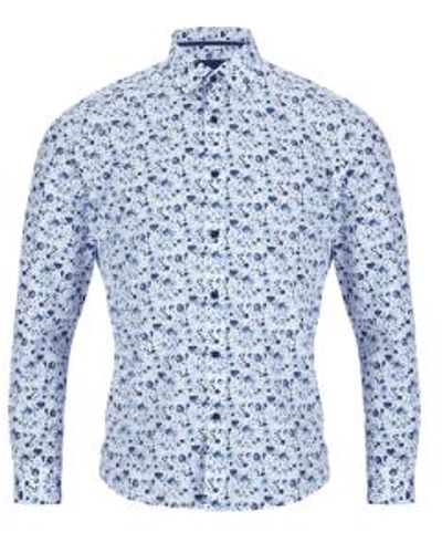 Remus Uomo Parker Flower Design Long Sleeve Shirt 17 - Blue